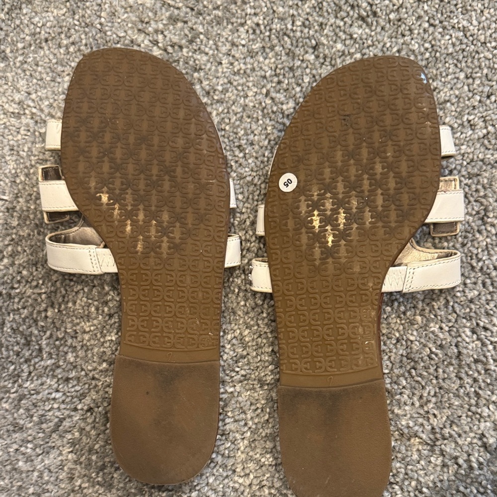 Sam Edelman White Leather Slide Sandals with Brown Footbed - Picture 3 of 4